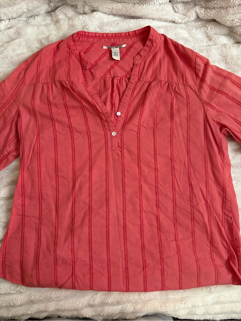 Lucky Brand Coral Red Casual Button Henley Shirt